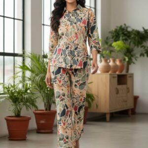 Pure Cotton jungle print co-ord set with bell bottom pants