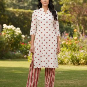 Pure cotton sanganeri buti print kurta-pant set