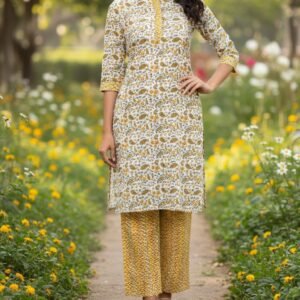 Pure cotton sanganeri paisley print kurta-pant set