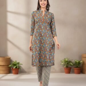 Pure cotton kantha work kurta-pant set